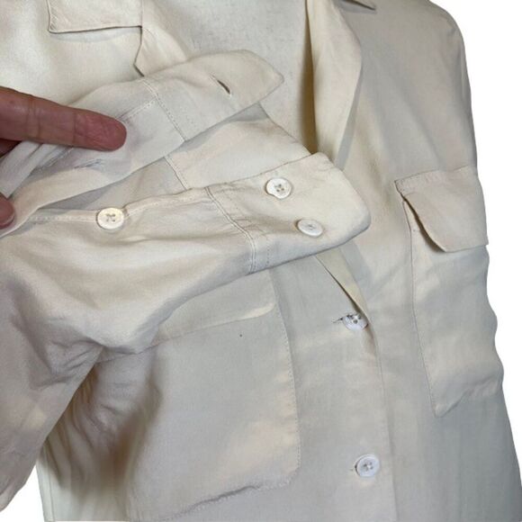 Equipment Silk Button Front Shirt Chest and Side Pockets Cream Color Oversized S - Picture 3 of 14